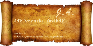 Jávorszky Anikó névjegykártya